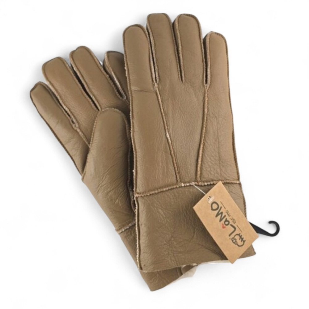 NWT LAMO Women's Tan Premium Australian Sheepskin Genuine Leather Gloves Size L